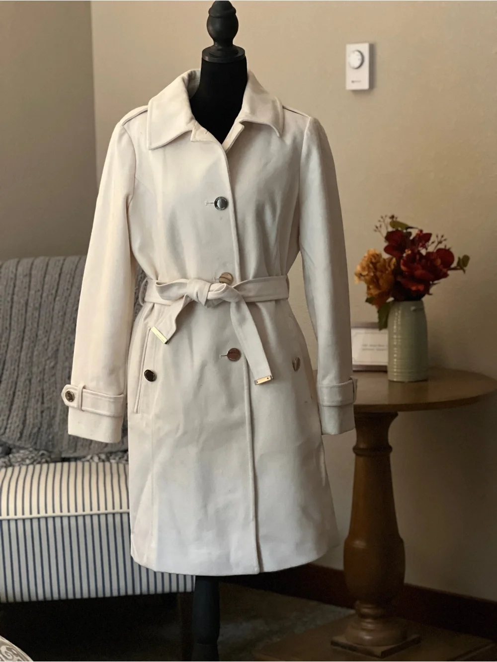 Michael Kors Cream Double-Breasted Trench Coat with Belt